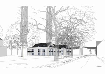 <h2>Wellen</h2>
<p>Volumestudie integratie appartementen in groengebied aan de rand van een parkgebied.</p>